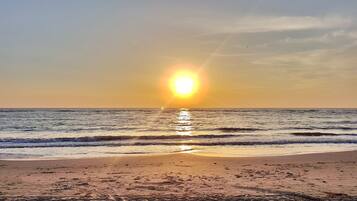 Enjoy a serene beach experience with calm ocean views and endless open space.