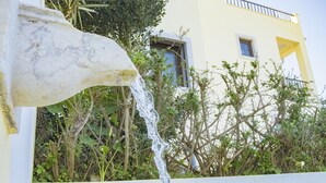 A water spout with water flowing into a garden area. - Ribamar-Quinta Mar and Terra Villas (Ribamar)