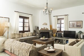 Fernseher, Kamin, Tischtennisplatte, Bücher