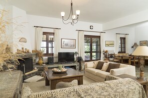 Fernseher, Kamin, Tischtennisplatte, Bücher