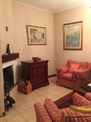TV, fireplace, DVD player, books