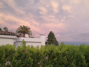 A building with a tiled roof, a palm tree, and a large tree in the background. - Idyllic flat Cannes, sea view, 1. 200km Croisette, very calm (Cannes)