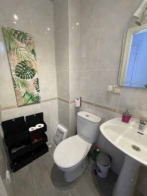 Sèche-cheveux, serviettes fournies, savon, papier toilette