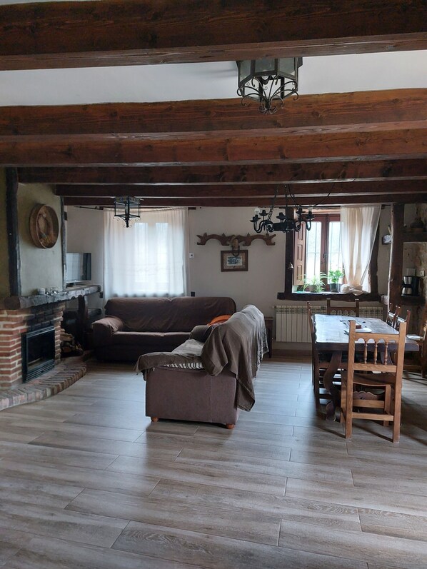 TV, fireplace, DVD player, books