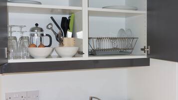 Full-sized fridge, microwave, oven, stovetop