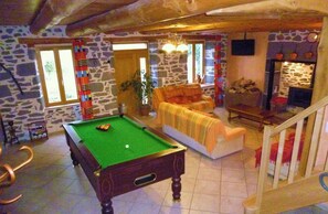 TV, fireplace, video games, DVD player