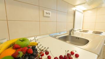 Fridge, microwave, oven, coffee/tea maker