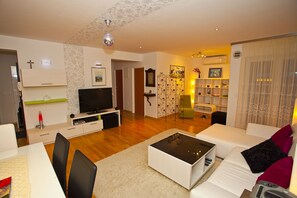 Smart TV, libri, biblioteca musicale, impianto stereo