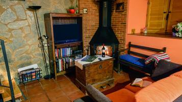 Smart-TV, Kamin, DVD-Player, Bücher