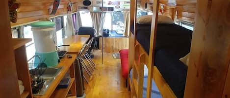 Family Cabin | Desk, blackout drapes, iron/ironing board, bed sheets