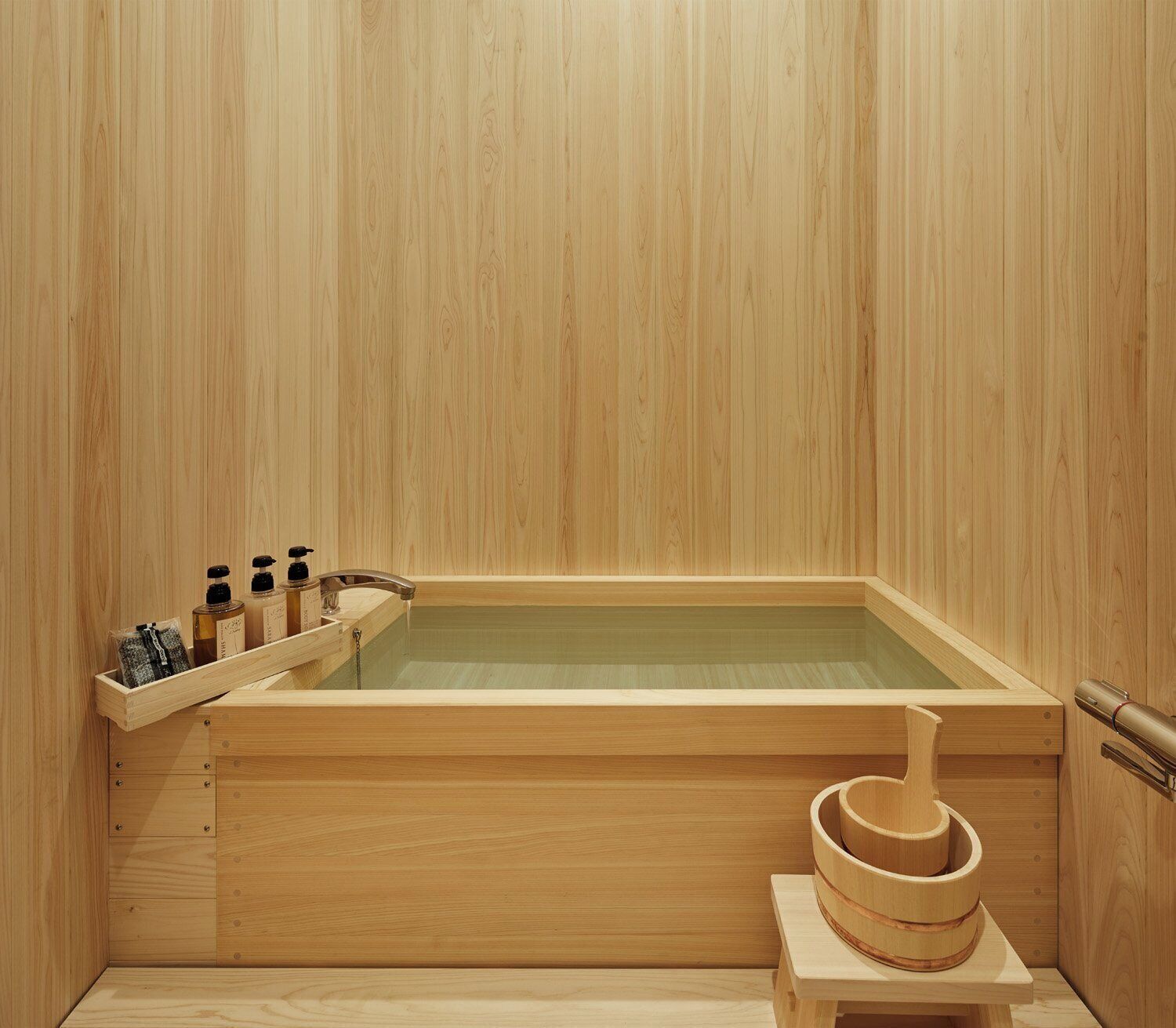 separate bathtub and shower, deep-soaking bathtub, rainfall showerhead