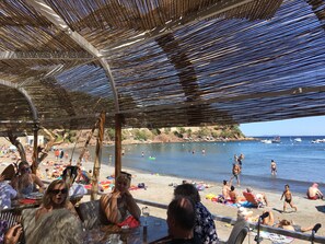 On the beach, beach towels