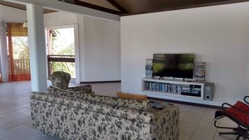 Smart TV, DVD player, livros, videoteca