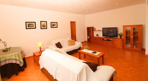 Televisie, een dvd-speler, een tafeltennistafel en boeken