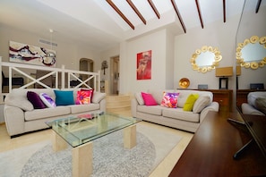 Smart TV, fireplace, DVD player, books