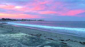 Enjoy serene beach views with gentle waves lapping at the shore.