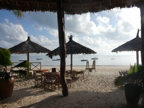 On the beach, white sand