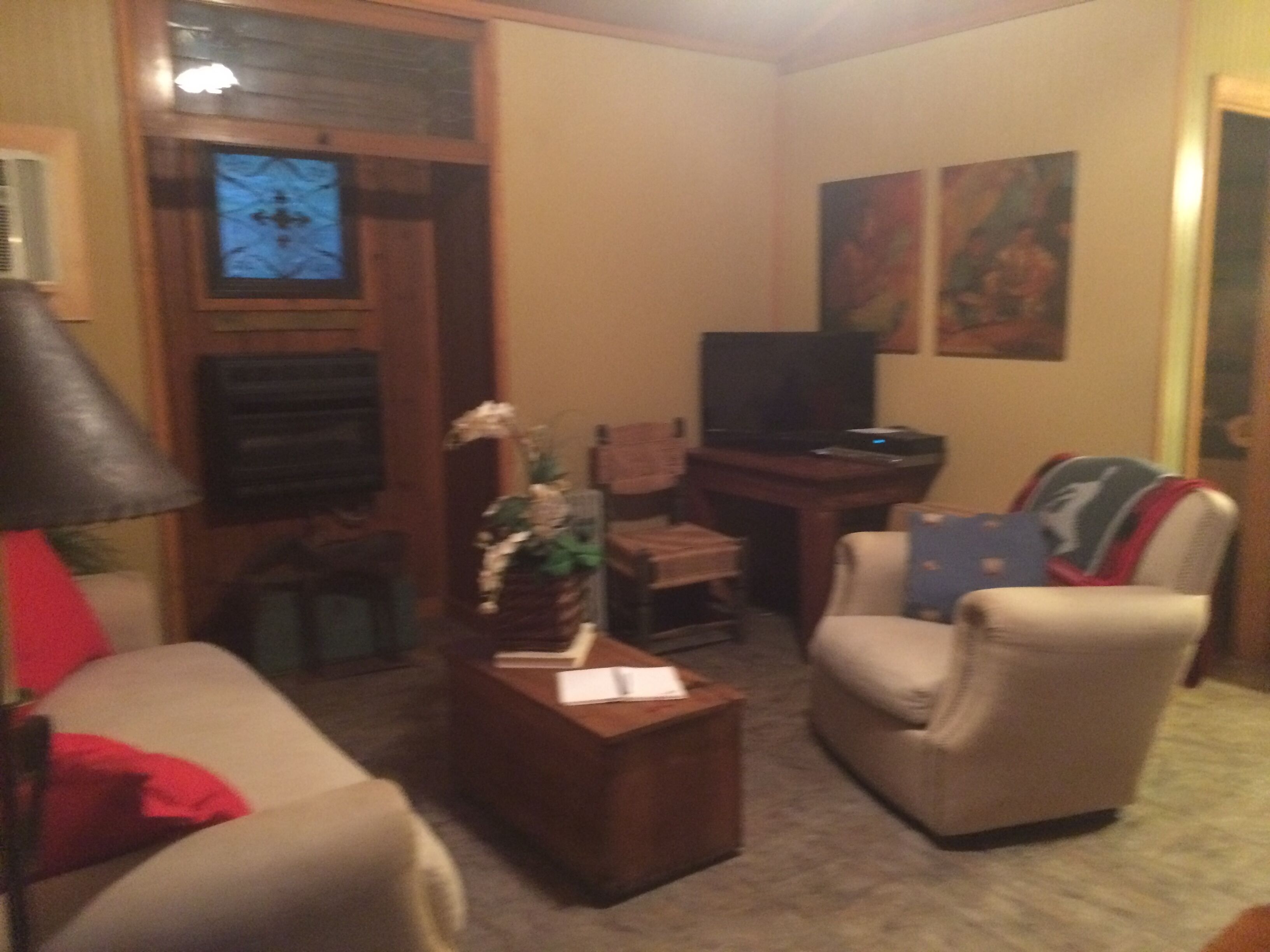 Accommodates 4 , one queen bed, one full. Bed, sleeper sofa