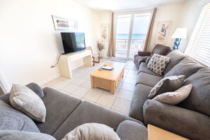 TV, books - Beachfront Vacation Rental, Beautiful view from the 2nd story balcony. (Indian Harbour Beach)