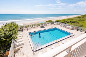 Outdoor pool, a heated pool - Beachfront Vacation Rental, Beautiful view from the 2nd story balcony. (Indian Harbour Beach)