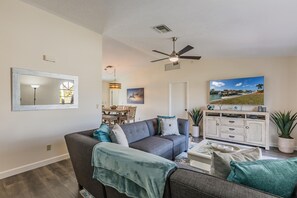 Smart TV, DVD player, books, music library