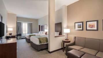 Suite, 2 Queen Beds, Accessible, Non Smoking | Desk, laptop workspace, blackout drapes, iron/ironing board