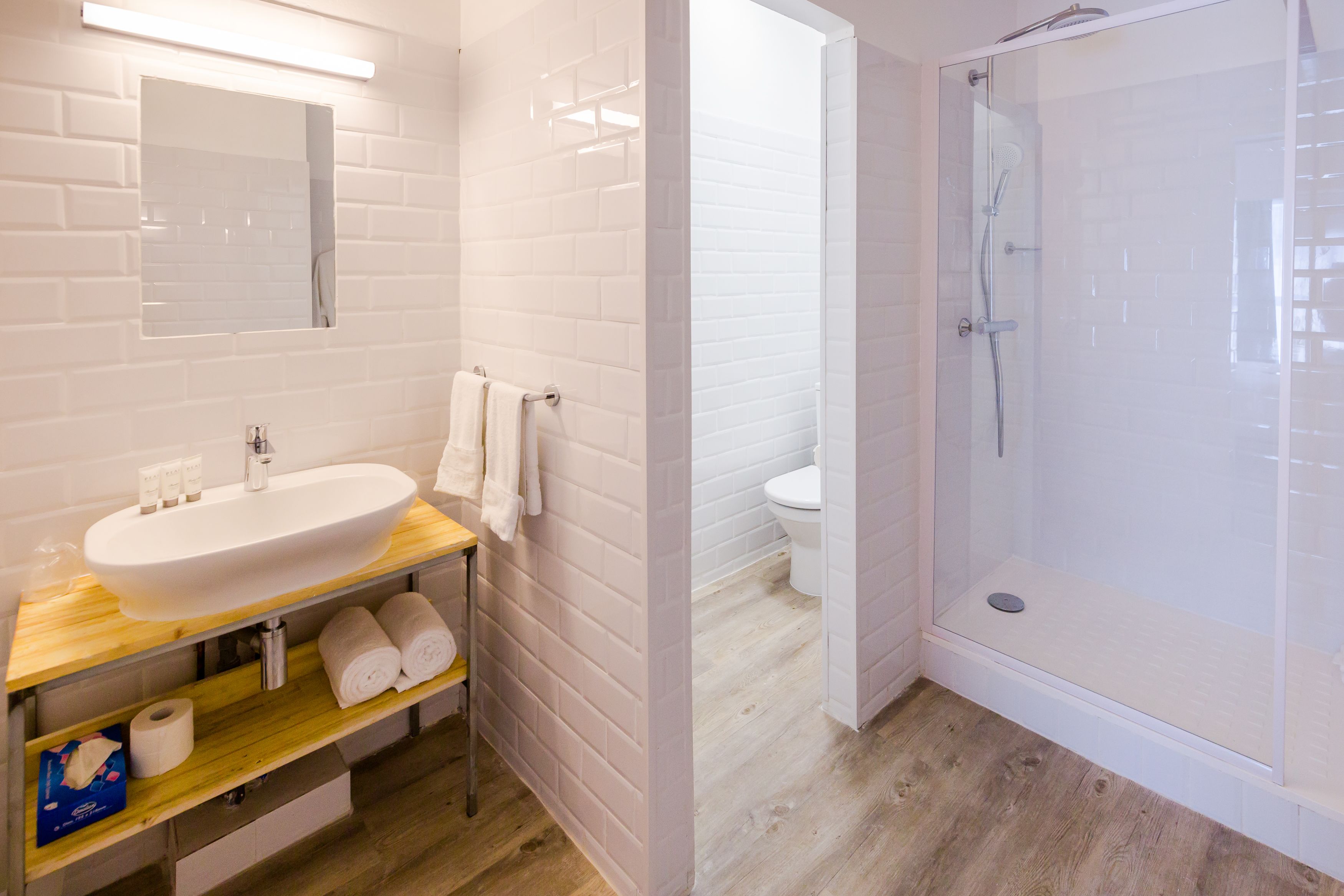 shower, free toiletries, hair dryer, towels