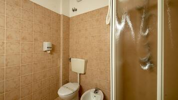 Shower, free toiletries, hair dryer, bidet