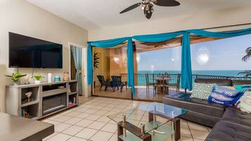 Smart TV, fireplace, video games, DVD player