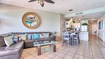 Smart TV, fireplace, video games, DVD player