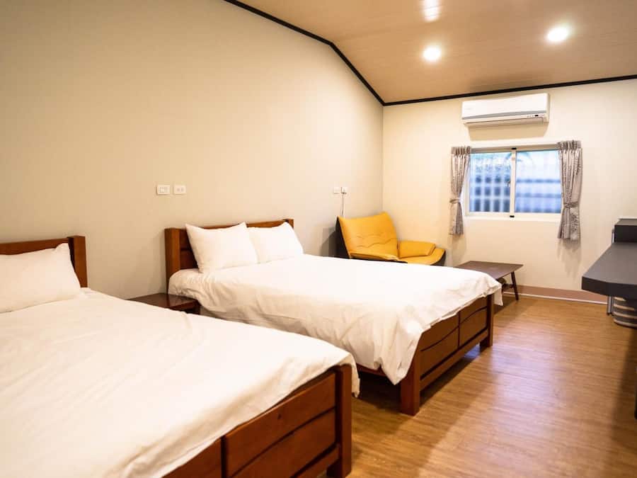 Down comforters, desk, blackout drapes, soundproofing