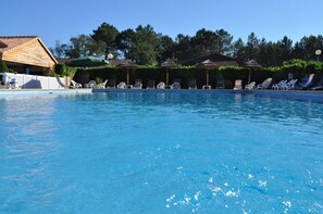 Outdoor pool, pool umbrellas