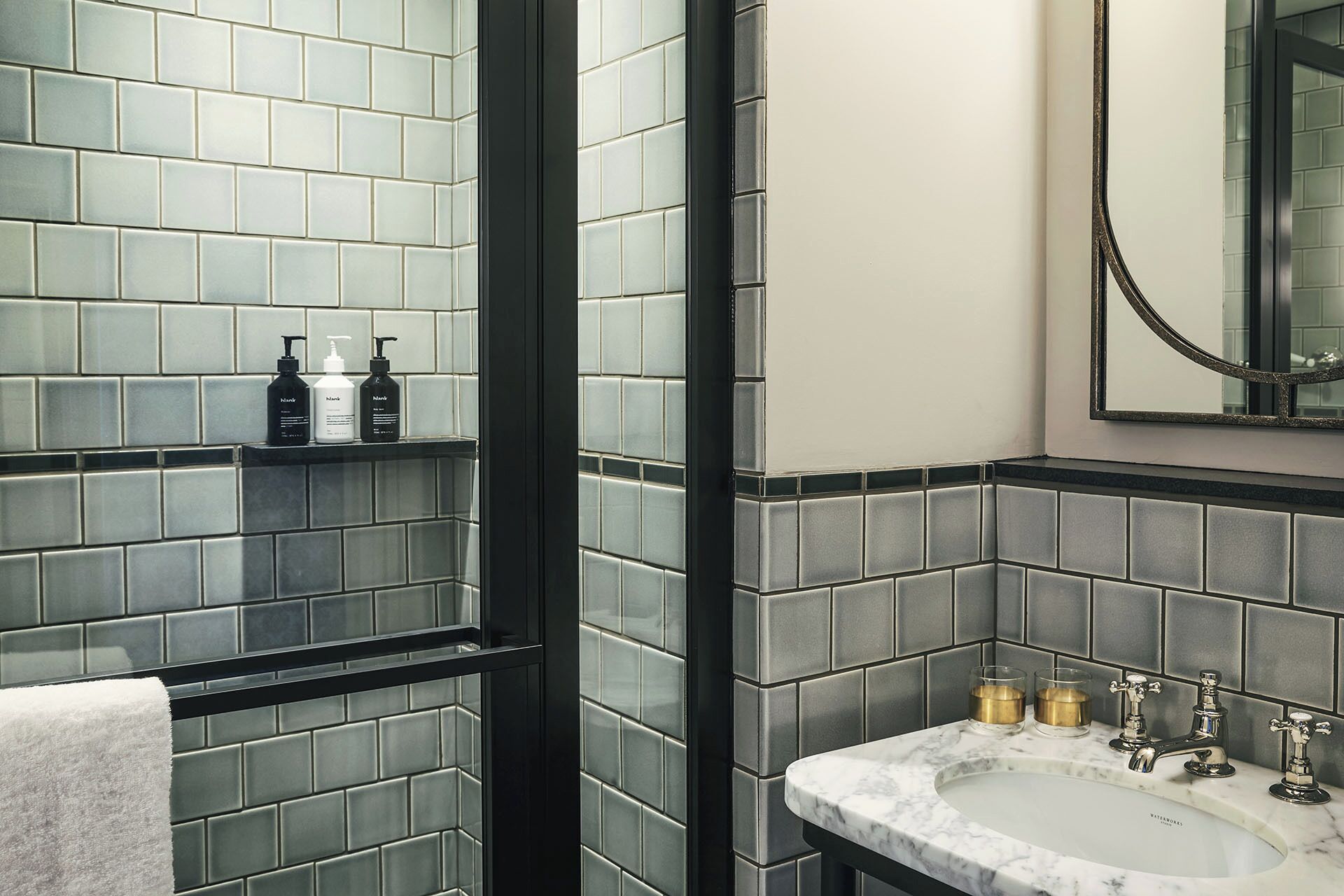 shower, rainfall showerhead, designer toiletries, hair dryer