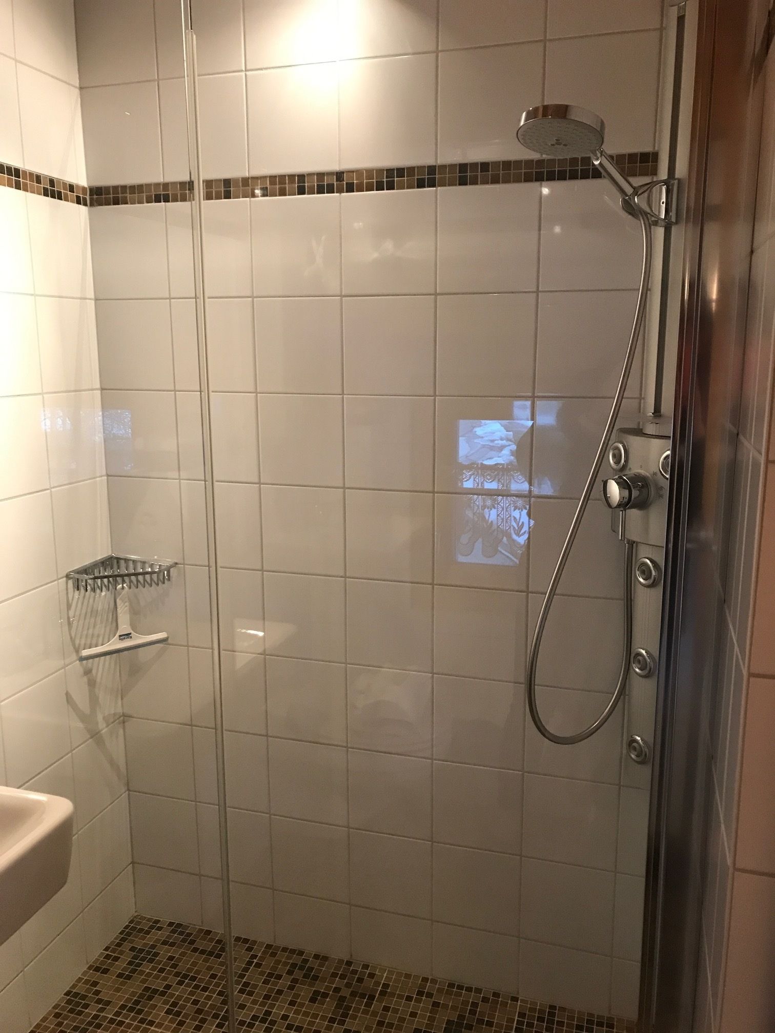 Tweepersoonskamer | Badkamer | Een douche, een haardroger, handdoeken