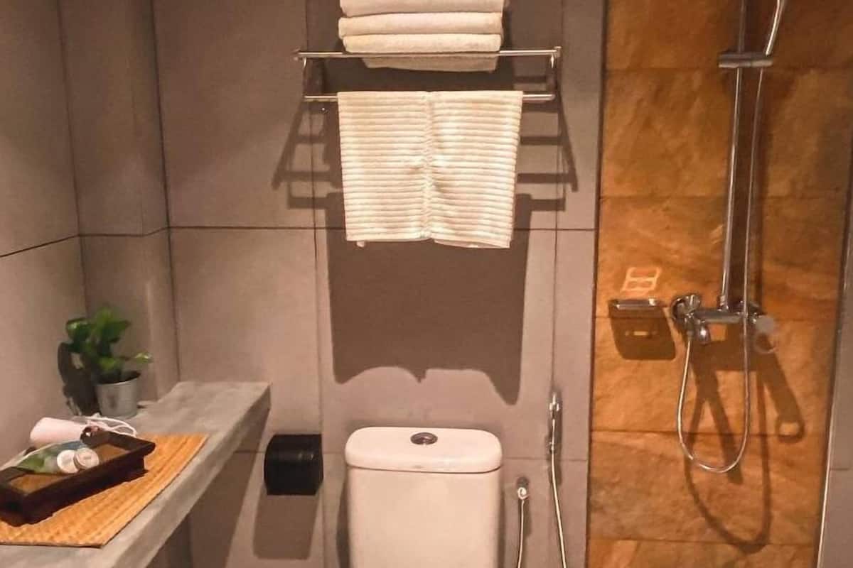 family studio | bathroom | shower, rainfall showerhead, free toiletries, hair dryer