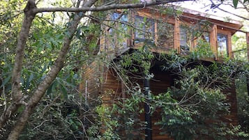 Cabaña de diseñador, 1 cama King size, para no fumadores, vista al parque | 1 habitación, ropa de cama de alta calidad y edredón