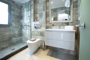 Ensemble baignoire-douche, séchoir  à cheveux, serviettes fournies, savon