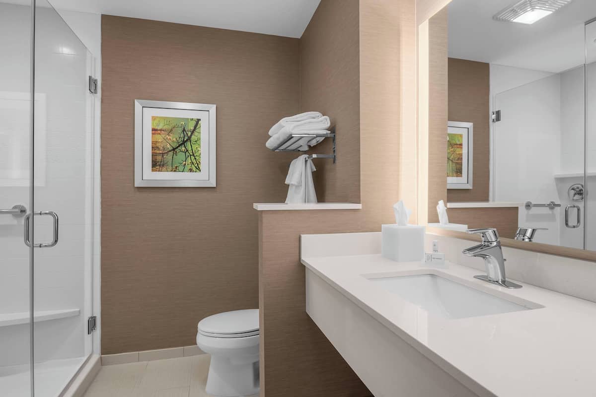 free toiletries, hair dryer, towels, soap