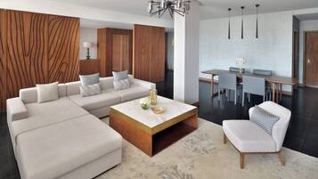 Royal Suite, 1 King Bed | Living room | 55-inch LCD TV with satellite channels, TV