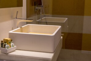 Regadera, secadora de cabello, bidet, toallas