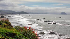 A coastal landscape with rocky shores, vegetation, and distant hills. - 3 Mi to Golf & Wineries: Arroyo Grande Home! (Arroyo Grande)