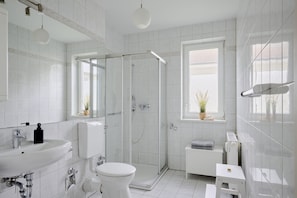 Dusche, Haartrockner, Toilettenpapier
