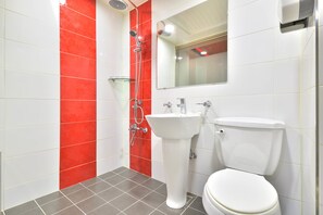 Shower, free toiletries, hair dryer, bathrobes