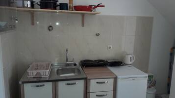 Fridge, stovetop, dishwasher, electric kettle