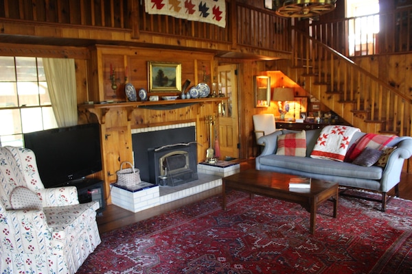 Een smart-tv, een open haard, een dvd-speler en boeken