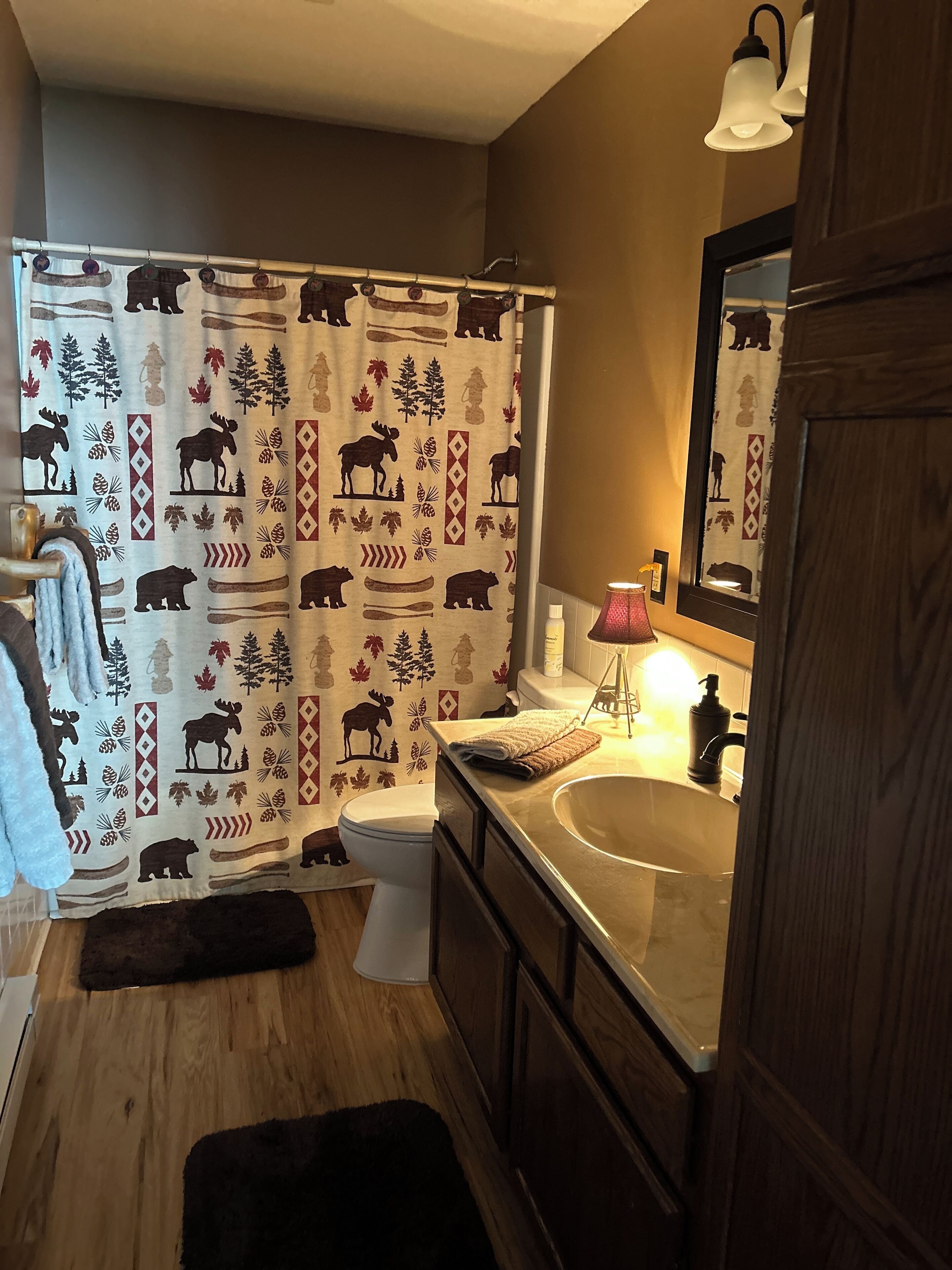 Combined shower/tub, hair dryer, towels, toilet paper