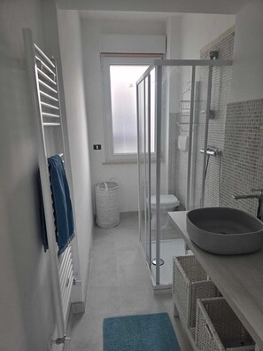 Douche, sèche-cheveux, chaussons, papier toilette