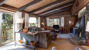 Télévision, cheminée, lecteur de DVD