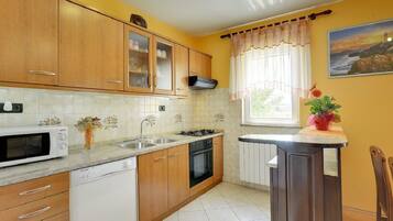 Fridge, microwave, stovetop, dishwasher