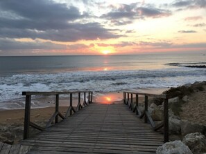 Beach nearby, sun loungers